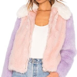 LPA Pink and Purple Faux Fur Jacket